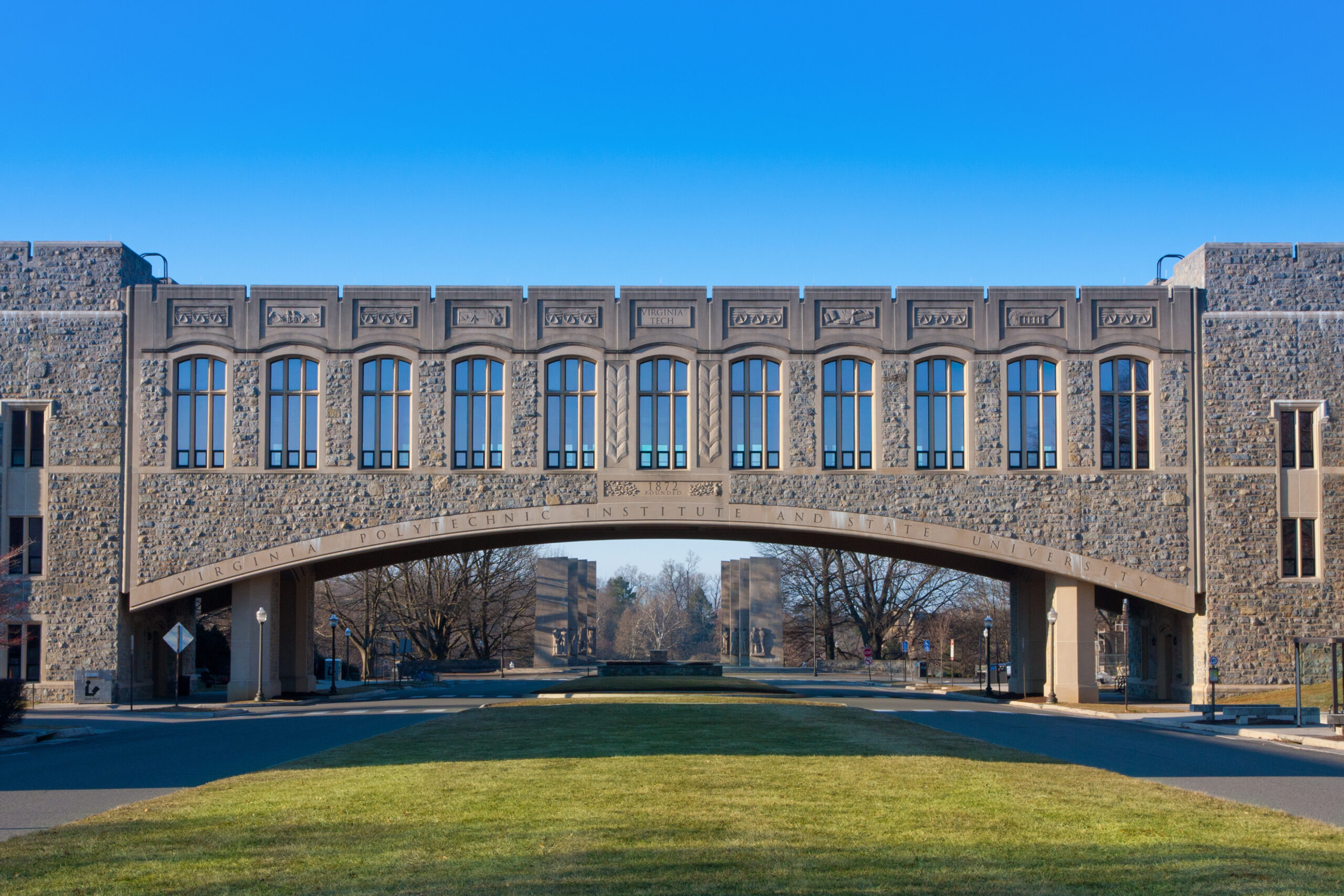 Torgersen Hall and bridge to Newman Library at Virginia Tech